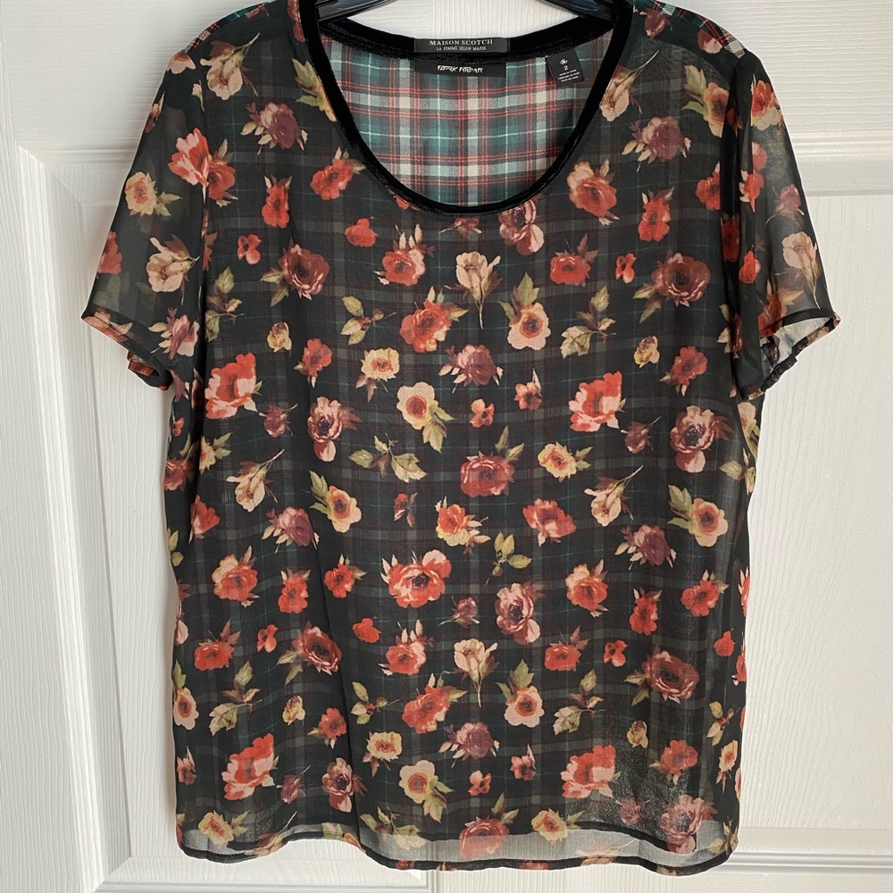 MAISON SCOTCH PUNK RADAR FLORAL AND PLAID TOP SIZE 2 - Picture 4 of 8